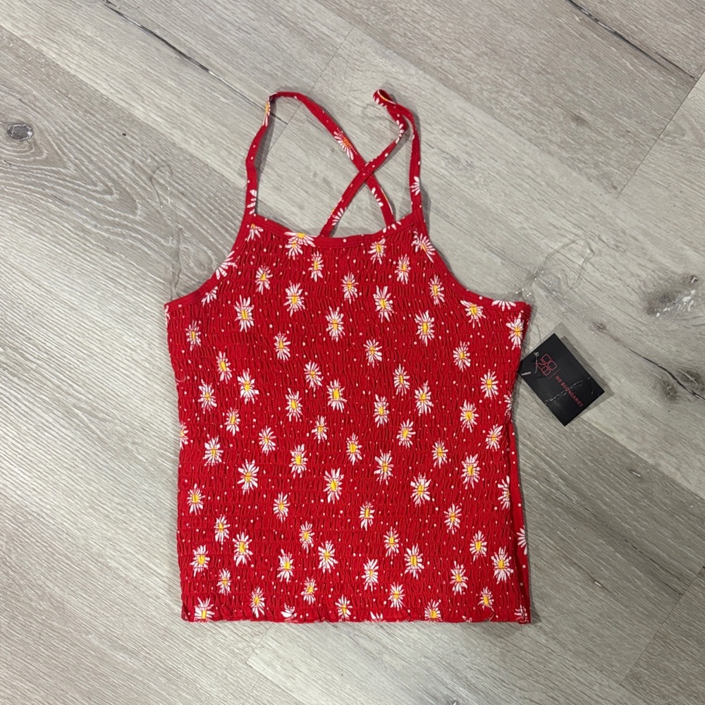 No Boundaries Red Daisy Smocked Cami Tank
